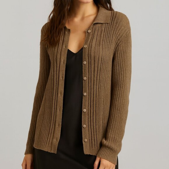 Vintage Crochet Chunky Knit Women Cardigan Size S Brown Button Up Cottage Preppy - Picture 1 of 12